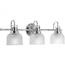  P2992-15 - Archie Collection Three-Light Polished Chrome Clear Double Prismatic Glass Coastal Bath Vanity Light