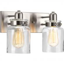  P300046-009 - Calhoun Collection Two-Light Brushed Nickel Clear Glass Farmhouse Bath Vanity Light