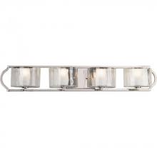  P3078-104WB - Caress Collection Four-Light Polished Nickel Clear Water Glass Luxe Bath Vanity Light