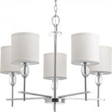  P4141-15 - Status Collection Five-Light Polished Chrome Off-White Textured Linen Shade Coastal Chandelier Light
