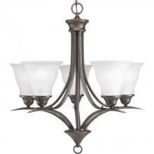  P4328-20 - Trinity Collection Five-Light Antique Bronze Etched Glass Traditional Chandelier Light