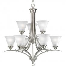  P4329-09 - Trinity Collection Nine-Light Brushed Nickel Etched Glass Traditional Chandelier Light