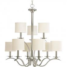  P4638-09 - Inspire Collection Nine-Light Brushed Nickel Off-White Linen Shade Traditional Chandelier Light
