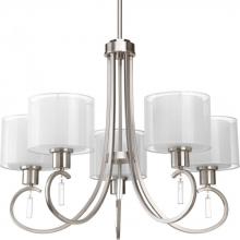  P4696-09 - Invite Collection Five-Light Brushed Nickel White Silk Mylar Shade New Traditional Chandelier Light