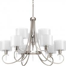  P4697-09 - Invite Collection Nine-Light Brushed Nickel White  Silk Mylar Shade New Traditional Chandelier Light