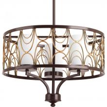  P4699-20 - Cirrine Collection Three-Light Antique Bronze Etched White Glass Global Chandelier Light