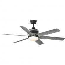  P250003-143-30 - Kaysville Collection 6-Blade Grey Weathered Wood 56-Inch DC Motor LED Urban Industrial Ceiling Fan