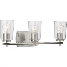  P300156-009 - Adley Collection Three-Light Brushed Nickel Clear Glass New Traditional Bath Vanity Light
