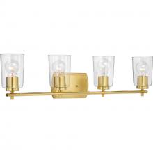  P300157-012 - Adley Collection Four-Light Satin Brass Clear Glass New Traditional Bath Vanity Light