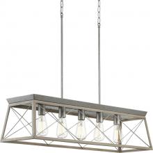 Progress P400048-141 - Briarwood Collection Five-Light Galvanized and Bleached Oak Farmhouse Style Linear Island Chandelier