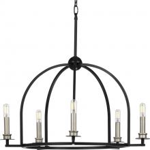  P400115-031 - Seneca Collection Five-Light Matte Black Farmhouse Chandelier Light