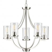  P400197-009 - Lassiter Collection Five-Light Brushed Nickel Clear Glass Modern Chandelier Light