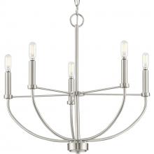  P400202-009 - Leyden Collection Five-Light Brushed Nickel Farmhouse Style Chandelier