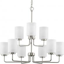  P400276-009 - Merry Collection Nine-Light Brushed Nickel and Etched Glass Transitional Style Chandelier Light