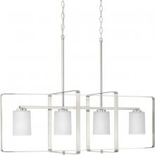  P400287-009 - League Collection Four-Light Brushed Nickel and Etched Glass Modern Farmhouse Chandelier Light