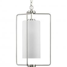  P500333-009 - Merry Collection One-Light Brushed Nickel and Etched Glass Transitional Style Foyer Pendant Light