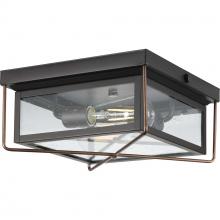  P550069-020 - Barlowe Collection Two-Light Antique Bronze and Clear Seeded Glass Farmhouse Style Flush Mount Ceili