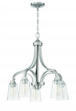  41915-BNK-CS - Grace 5 Light Down Chandelier in Brushed Polished Nickel (Clear Seeded Glass)
