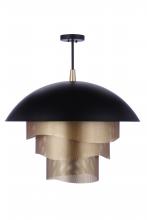  P1011FBMG-LED - 31.25â€ Dia Sculptural Statement Dome Pendant with Perforated Metal Shades in Flat Black/Matte Gold