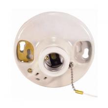  90/444 - Glazed Porcelain Ceiling Receptacle On-Off Pull Chain w/Grounded Convenience Outlet