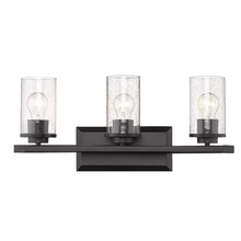  4309-BA3 BLK-BLK-SD - Mercer 3 Light Bath Vanity in Matte Black with Matte Black accents and Seeded Glass