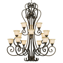  8063-15L BUS - Heartwood 3 Tier - 15 Light Chandelier in Burnt Sienna with Tea Stone Glass