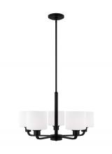  3128805-112 - Canfield indoor dimmable 5-light chandelier in midnight black finish and etched white glass shade