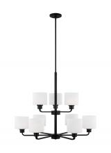  3128809EN3-112 - Canfield indoor dimmable LED 9-light chandelier in midnight black finish and etched white glass shad