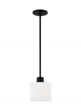  6128801EN3-112 - Canfield indoor dimmable LED 1-light mini pendant in a midnight black finish with white etched glass
