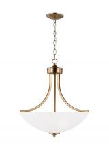  6616503EN3-848 - Geary traditional indoor dimmable LED medium 3-light pendant in satin brass with a satin etched glas