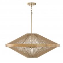  352842MA - 4-Light Pendant in Matte Brass with Mango Wood and Handwrapped Natural Jute Rope String