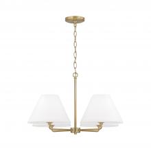  453242MA - 4-Light Chandelier in Matte Brass with White Fabric Shades and Glass Diffusers