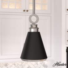  19443 - Hunter Klein Brushed Nickel and Flat Matte Black 1 Light Pendant Ceiling Light Fixture