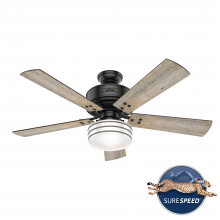  55078 - Hunter 52 inch Cedar Key Matte Black Damp Rated Ceiling Fan with LED Light Kit and Handheld Remote