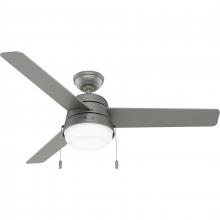  51734 - Hunter 52 inch Aker Matte Silver Damp Rated Ceiling Fan with LED Light Kit and Pull Chain