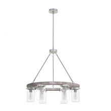  19211 - Hunter Devon Park Brushed Nickel and Grey Wood with Clear Glass 6 Light Chandelier Ceiling Light Fix
