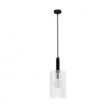  45225 - Hunter Gatz Matte Black with Clear Fluted Glass 1 Light Pendant Ceiling Light Fixture