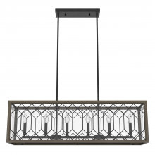  19373 - Hunter Chevron Rustic Iron and French Oak with Seeded Glass 6 Light Chandelier Ceiling Light Fixture