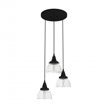  19174 - Hunter Cypress Grove Natural Black Iron with Clear Holophane Glass 3 Light Pendant Cluster Ceiling L