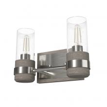  19465 - Hunter River Mill Brushed Nickel and Gray Wood with Seeded Glass 2 Light Bathroom Vanity Wall Light