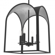  19083 - Hunter Dukestown Natural Black Iron and Silver Leaf 4 Light Pendant Ceiling Light Fixture