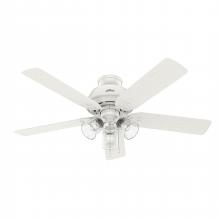  51365 - Hunter 52 inch River Ridge Fresh White Damp Rated Ceiling Fan with LED Light Kit and Pull Chain
