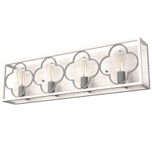  19399 - Hunter Gablecrest Distressed White and Painted Concrete 4 Light Bathroom Vanity Wall Light Fixture