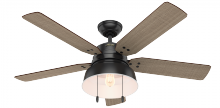  59307 - Hunter 52 inch Mill Valley Matte Black Damp Rated Ceiling Fan with LED Light Kit and Pull Chain