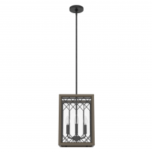  19369 - Hunter Chevron Rustic Iron and French Oak with Seeded Glass 4 Light Pendant Ceiling Light Fixture
