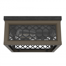  19969 - Hunter Chevron Rustic Iron and French Oak with Seeded Glass 2 Light Flush Mount Ceiling Light Fixtur
