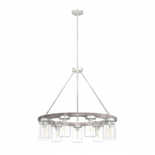  19246 - Hunter Devon Park Brushed Nickel and Grey Wood with Clear Glass 9 Light Chandelier Ceiling Light Fix