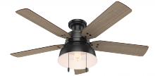  59310 - Hunter 52 inch Mill Valley Matte Black Low Profile Damp Rated Ceiling Fan with LED Light Kit and Pul