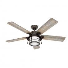  59273 - Hunter 54 inch Key Biscayne Onyx Bengal Damp Rated Ceiling Fan with LED Light Kit and Pull Chain