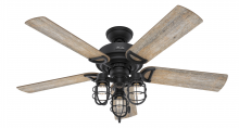  50409 - Hunter 52 inch Starklake Natural Black Iron Damp Rated Ceiling Fan with LED Light Kit and Pull Chain